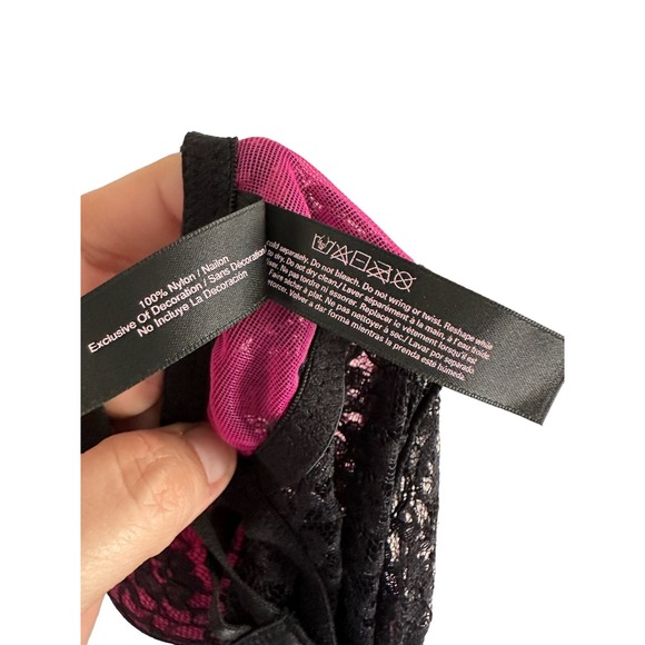 VICTORIA'S SECRET Black Pink Lace Babydoll Teddy Lingerie 36B Garter One Piece A - Picture 6 of 6